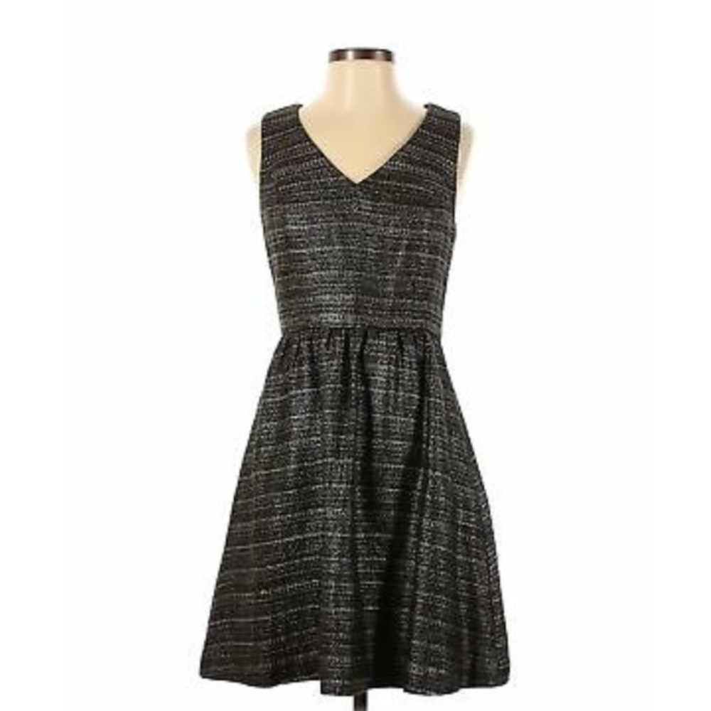 Anthropologie Moulinette Soeurs Tweed Dress Sz 8 Black Gold Metallic Fit & Flare